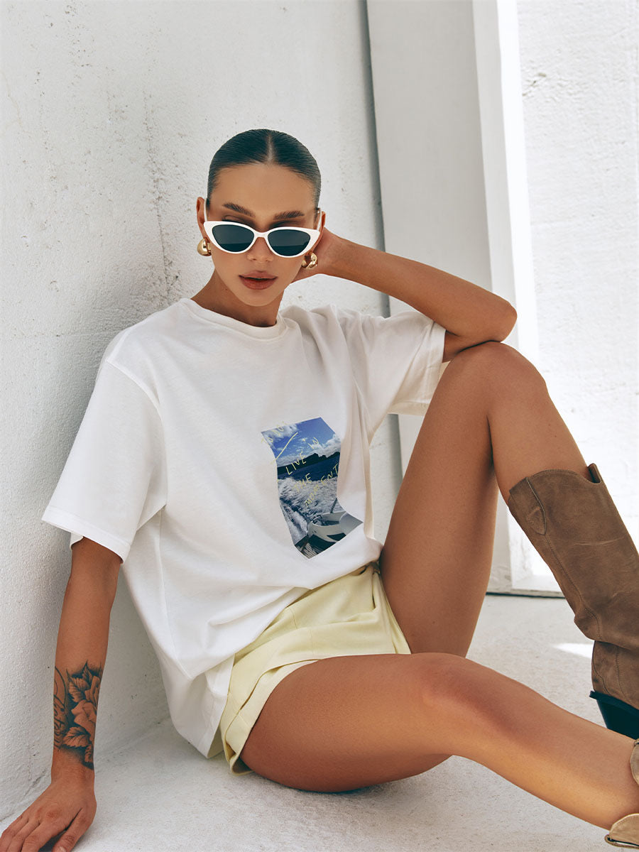 White casual T-shirt with print
